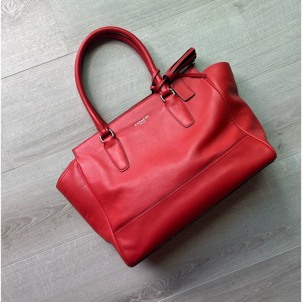Coach Red Legacy Leather Medium Candace Carryall Handbag Coral